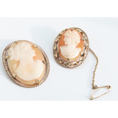 1280 - Two Cameo Brooches Classical Side Profile Decoration Rose Gold Surrounds Attractively Detailed Each ... 