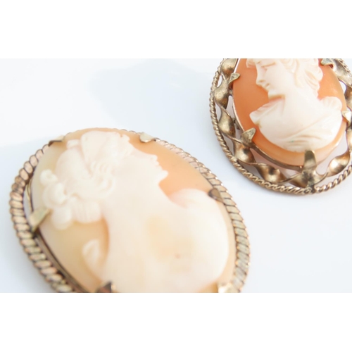 1280 - Two Cameo Brooches Classical Side Profile Decoration Rose Gold Surrounds Attractively Detailed Each ... 