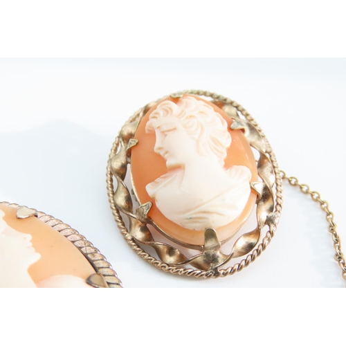 1280 - Two Cameo Brooches Classical Side Profile Decoration Rose Gold Surrounds Attractively Detailed Each ... 