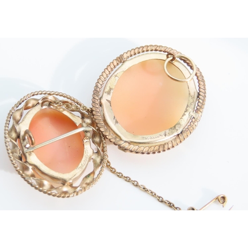 1280 - Two Cameo Brooches Classical Side Profile Decoration Rose Gold Surrounds Attractively Detailed Each ... 