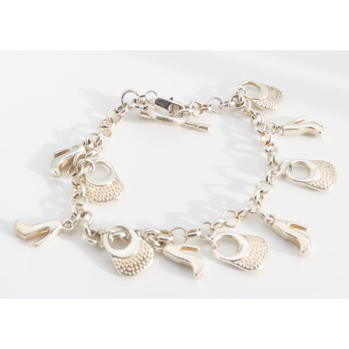 1283 - Silver Charm Bracelet Laden with Various Charms 16.5cm Long