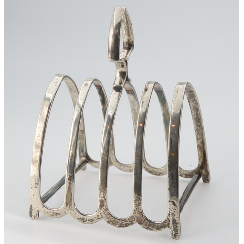 1285 - Silver Four Slice Toast Rack Shaped Form Integral Handle 10cm High x 8cm Wide