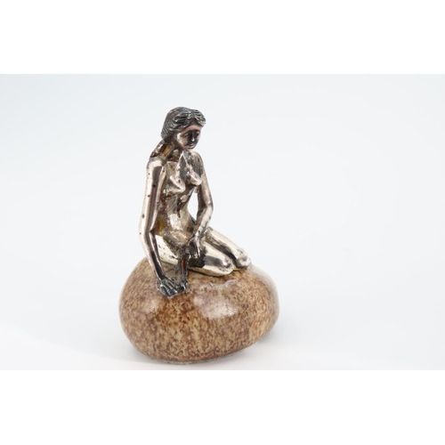 1289 - Silver Figure of Lady Seated on Rock 6cm High