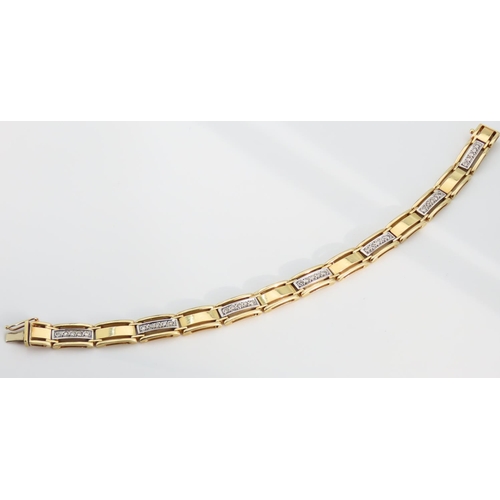 1290 - 14 Carat Yellow Gold Diamond Set Panel Link Ladies Bracelet Articulated Form 18.5cm Long