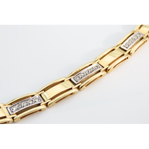 1290 - 14 Carat Yellow Gold Diamond Set Panel Link Ladies Bracelet Articulated Form 18.5cm Long