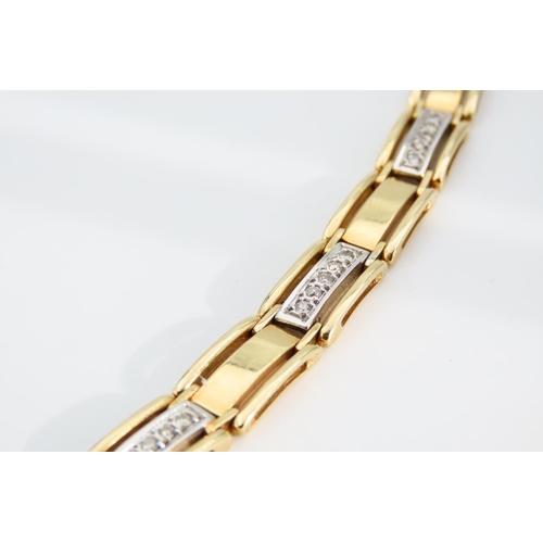 1290 - 14 Carat Yellow Gold Diamond Set Panel Link Ladies Bracelet Articulated Form 18.5cm Long