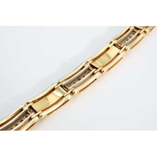 1290 - 14 Carat Yellow Gold Diamond Set Panel Link Ladies Bracelet Articulated Form 18.5cm Long