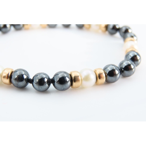 1295 - Pearl and Hematite Ladies Bracelet 9 Carat Yellow Gold Spacers with 9 Carat Yellow Gold Clasp 18cm L... 