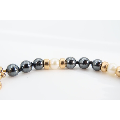 1295 - Pearl and Hematite Ladies Bracelet 9 Carat Yellow Gold Spacers with 9 Carat Yellow Gold Clasp 18cm L... 