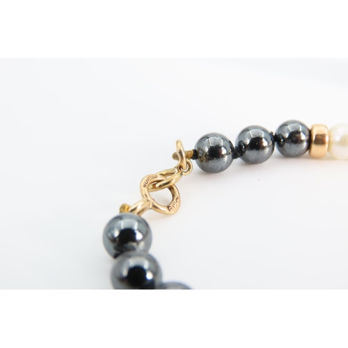 1295 - Pearl and Hematite Ladies Bracelet 9 Carat Yellow Gold Spacers with 9 Carat Yellow Gold Clasp 18cm L... 