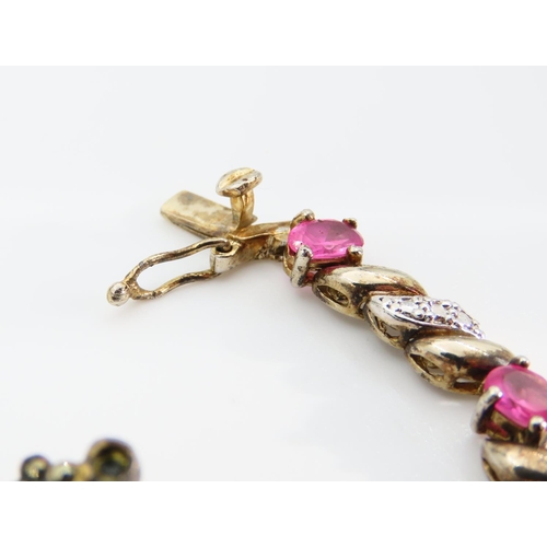 1297 - Silver Mounted Brooch and Bracelet Set with Pink Topaz Bracelet 18.5cm Long Attractively Detailed Br... 