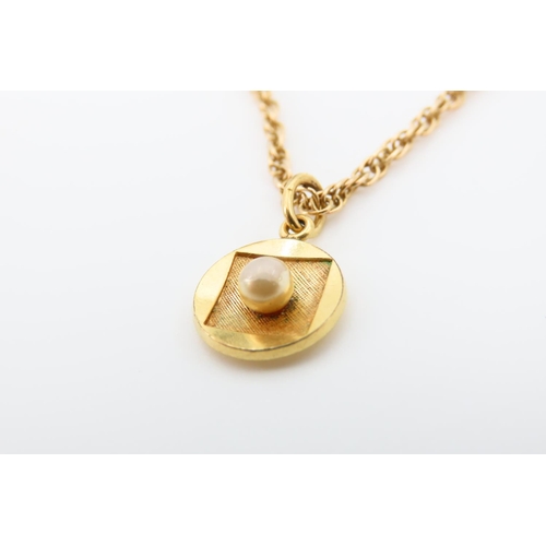 1299 - 9 Carat Yellow Gold Pendant Necklace Pearl Decorated Pendant 1cm Diameter 9 Carat Yellow Gold Chain ... 