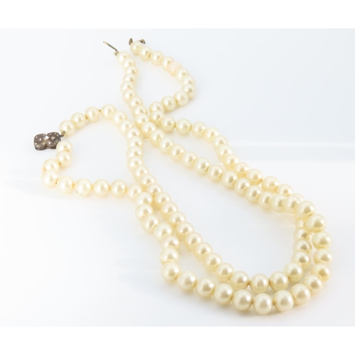 1301 - Twin Strand Ladies Pearl Necklace with Silver Clasp