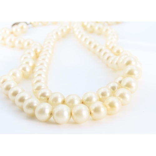 1301 - Twin Strand Ladies Pearl Necklace with Silver Clasp