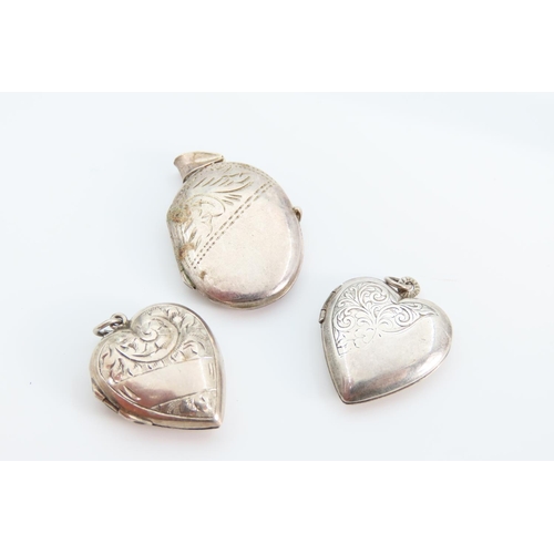 1303 - Three Silver Lockets Hinge Form Two Heart Motif