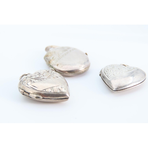 1303 - Three Silver Lockets Hinge Form Two Heart Motif