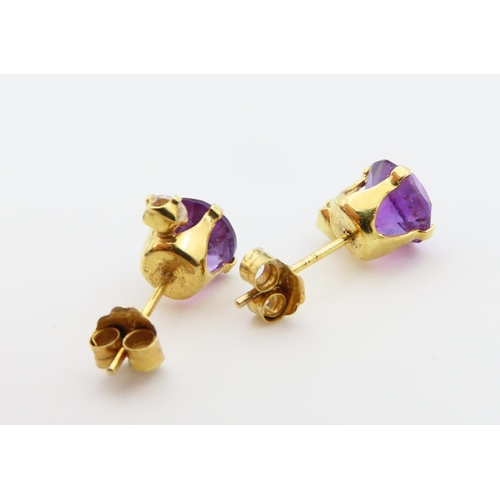 1307 - Pair of Amethyst and Diamond Set 9 Carat Yellow Gold Earrings