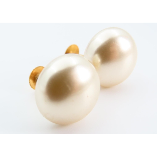 1310 - Pair of Pearl Set 9 Carat Yellow Gold Ladies Earrings Each 1.5cm Diameter