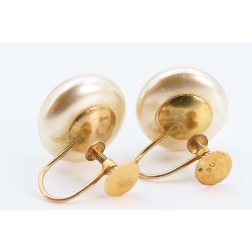 1310 - Pair of Pearl Set 9 Carat Yellow Gold Ladies Earrings Each 1.5cm Diameter