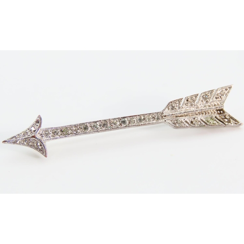 1313 - Silver Gemset Arrow Motif Ladies Brooch Finely Detailed 5cm Wide