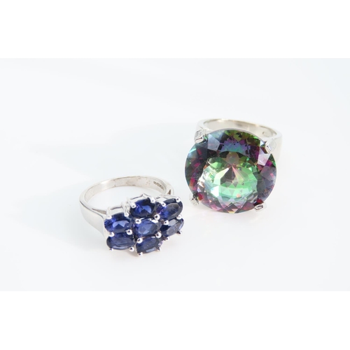 1314 - Two Silver Gem Stone Rings Size O and a Half and Q Including Unusual Cushion Cut Centre Stone Exampl... 