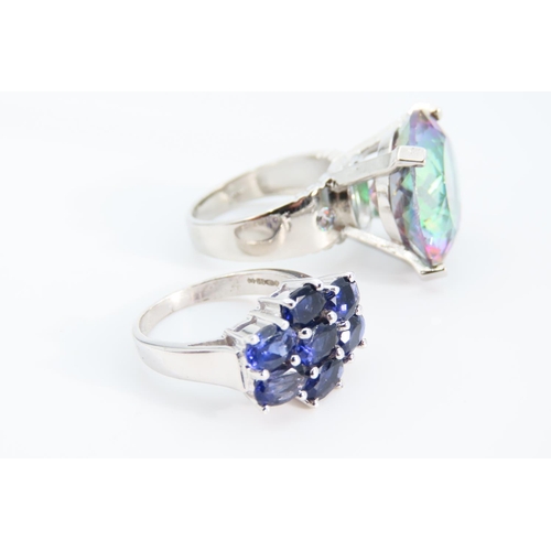 1314 - Two Silver Gem Stone Rings Size O and a Half and Q Including Unusual Cushion Cut Centre Stone Exampl... 