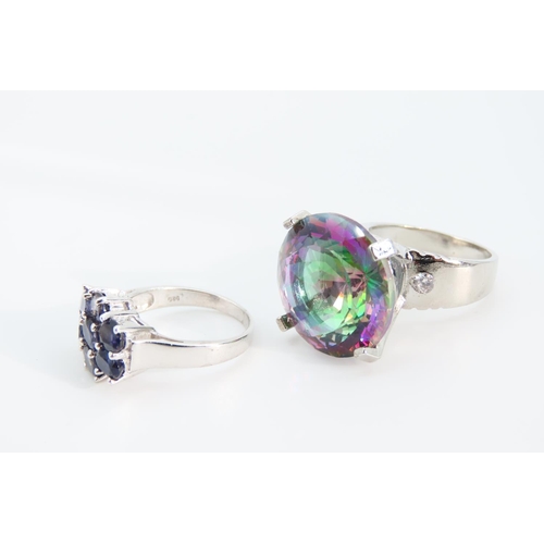 1314 - Two Silver Gem Stone Rings Size O and a Half and Q Including Unusual Cushion Cut Centre Stone Exampl... 