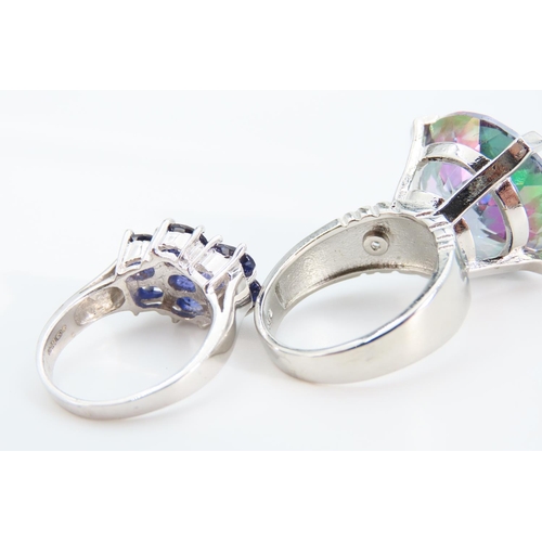 1314 - Two Silver Gem Stone Rings Size O and a Half and Q Including Unusual Cushion Cut Centre Stone Exampl... 