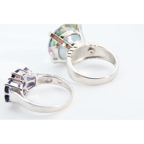 1314 - Two Silver Gem Stone Rings Size O and a Half and Q Including Unusual Cushion Cut Centre Stone Exampl... 