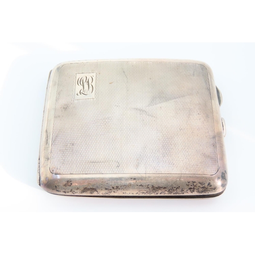 1318 - George V Silver Cigarette Case Hinged Cover with Engine Turned Decoration Hallmarked 1930 9cm Wide