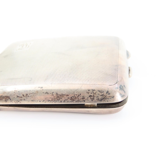 1318 - George V Silver Cigarette Case Hinged Cover with Engine Turned Decoration Hallmarked 1930 9cm Wide