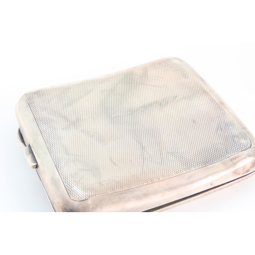 1318 - George V Silver Cigarette Case Hinged Cover with Engine Turned Decoration Hallmarked 1930 9cm Wide