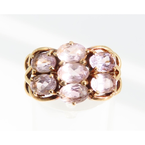 1321 - Pale Amethyst Eight Stone Ladies Cluster Ring Mounted on 9 Carat Yellow Gold Band Ring Size O