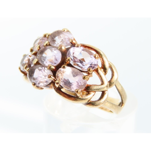 1321 - Pale Amethyst Eight Stone Ladies Cluster Ring Mounted on 9 Carat Yellow Gold Band Ring Size O