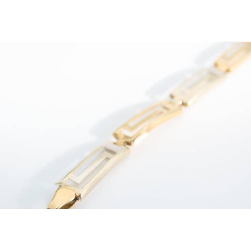 1324 - Ladies 9 Carat Yellow Gold Bracelet Articulated Form Greek Key Pattern 18cm Long