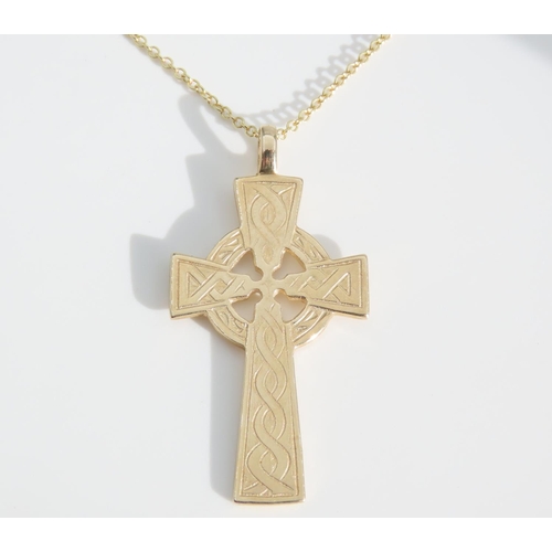 1330 - 9 Carat Yellow Gold Celtic Cross Pendant Necklace Mounted on 9 Carat Yellow Gold Chain Pendant 5cm H... 