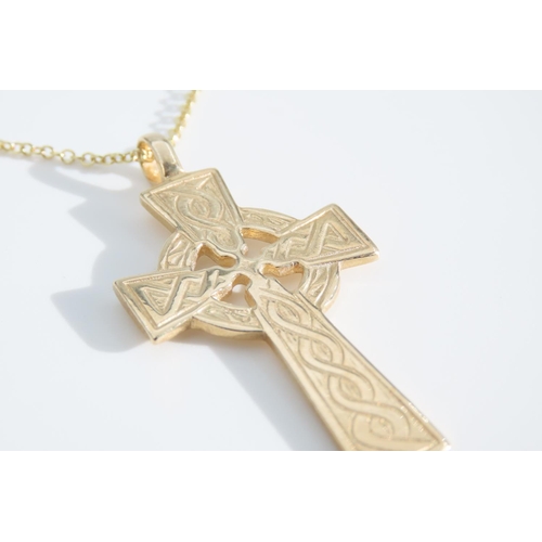 1330 - 9 Carat Yellow Gold Celtic Cross Pendant Necklace Mounted on 9 Carat Yellow Gold Chain Pendant 5cm H... 