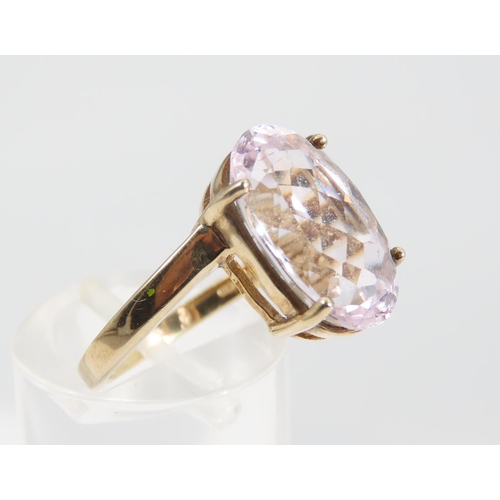 1333 - Kunzite Oval Cut Four Claw Set Ladies Centre Stone Ring Mounted on 9 Carat Yellow Gold Band