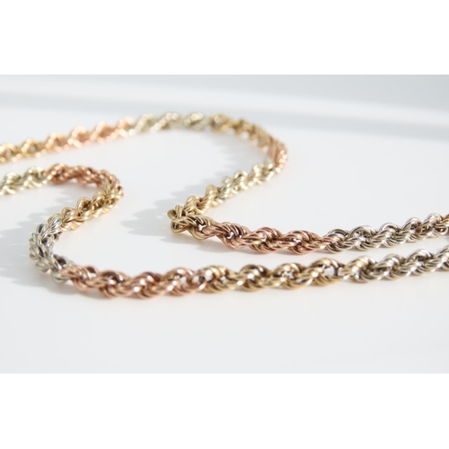 1336 - 9 Carat White Yellow and Rose Gold Rope Twist Motif Ladies Necklace 46cm Long