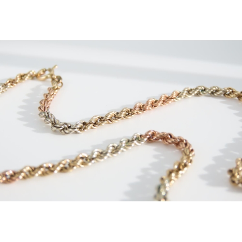 1336 - 9 Carat White Yellow and Rose Gold Rope Twist Motif Ladies Necklace 46cm Long