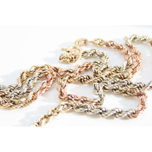 1336 - 9 Carat White Yellow and Rose Gold Rope Twist Motif Ladies Necklace 46cm Long