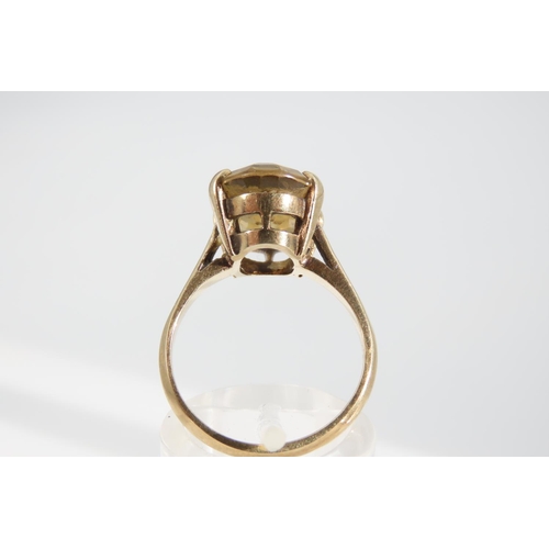 1337 - Smokey Quartz Statement Ring Oval Cut Four Claw Setting Mounted on 9 Carat Yellow Gold Band Ring