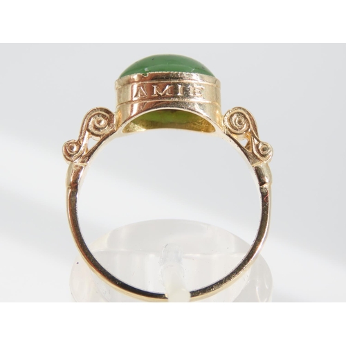 1338 - Jade Cabochon Polished Oval Cut Centre Stone Ring Mounted on 9 Carat Yellow Gold Band Ring