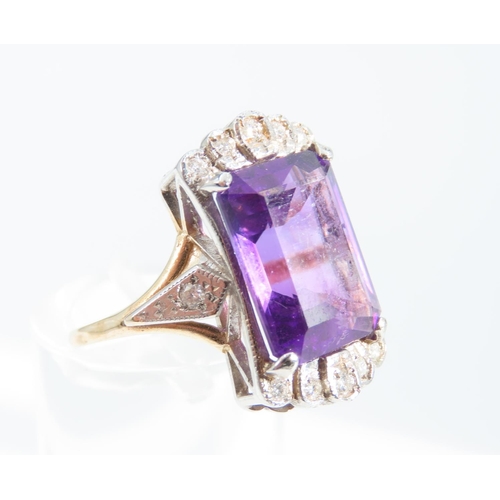 1339 - Amethyst and Diamond Ladies Ring Mounted on 9 Carat Yellow Gold Band Ring Size O