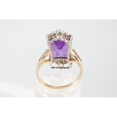 1339 - Amethyst and Diamond Ladies Ring Mounted on 9 Carat Yellow Gold Band Ring Size O