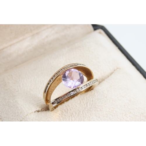 1341 - Violet Gemstone 9 Carat Yellow Gold Ladies Ring Size M and a Half