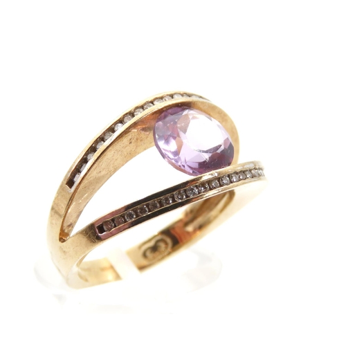 1341 - Violet Gemstone 9 Carat Yellow Gold Ladies Ring Size M and a Half