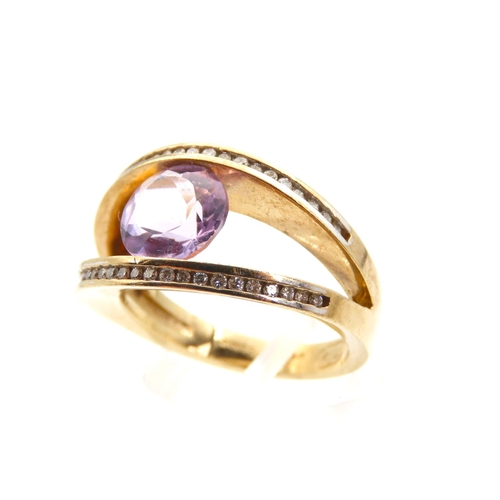 1341 - Violet Gemstone 9 Carat Yellow Gold Ladies Ring Size M and a Half