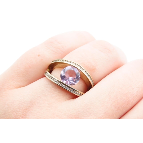 1341 - Violet Gemstone 9 Carat Yellow Gold Ladies Ring Size M and a Half