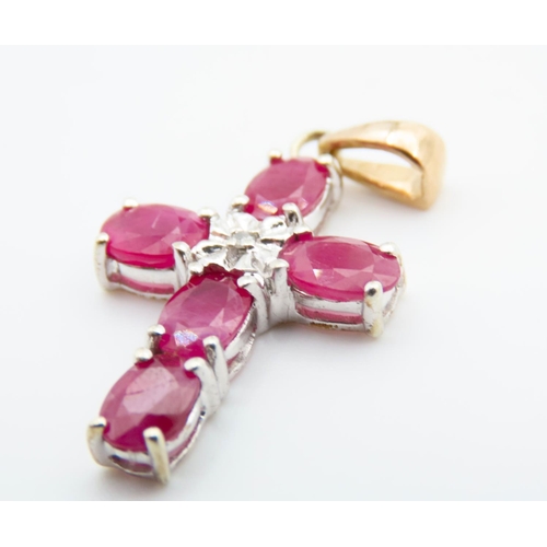 1346 - Ruby and Diamond Crucifix Motif Pendant Necklace Mounted on 9 Carat Yellow Gold Further Set on 9 Car... 